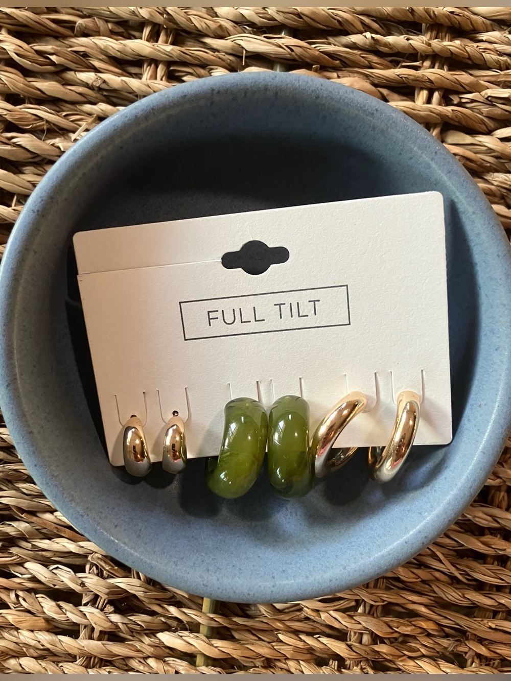 Gold and Green Hoop Earrings